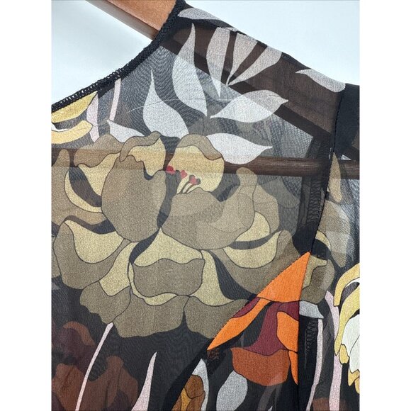 Katie May Size Small Bell Sleeve Black 70s Floral Dress Sheer Mini Dress - Picture 6 of 13